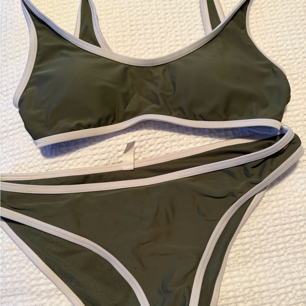 Express Olive and White Bikini Set